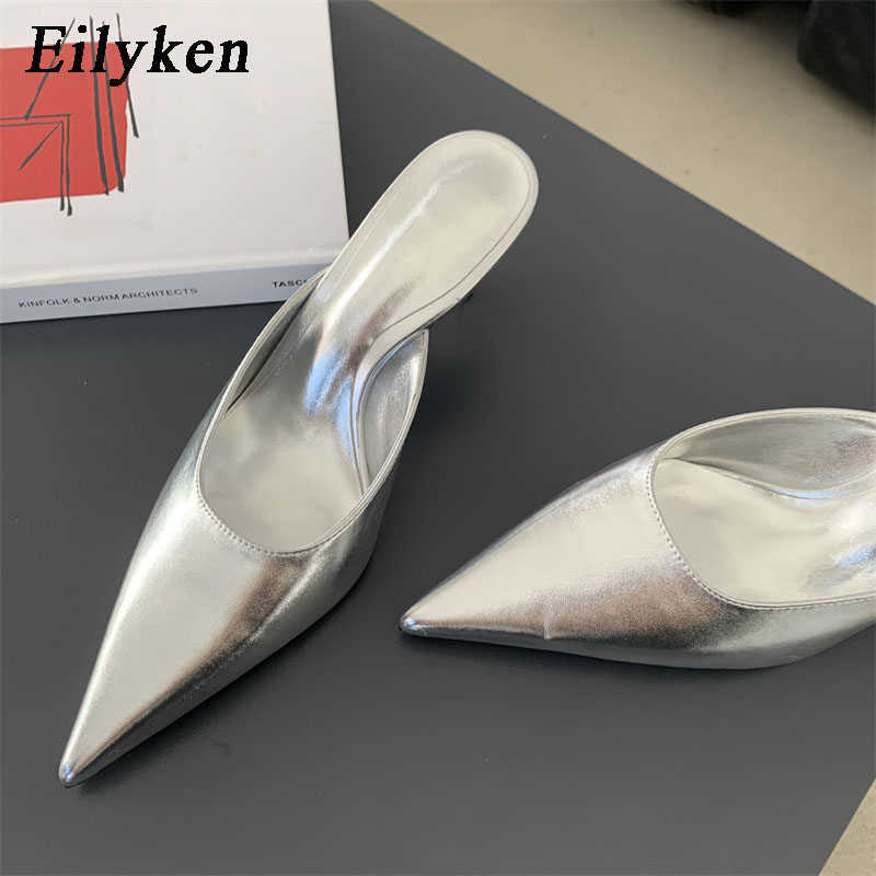 Dress Shoes Eilyken Gold Silver Women Pumps Slipper Fashion Pointed Toe Shallow Stiletto High Heel Slingback Mules tacones mujerL230227
