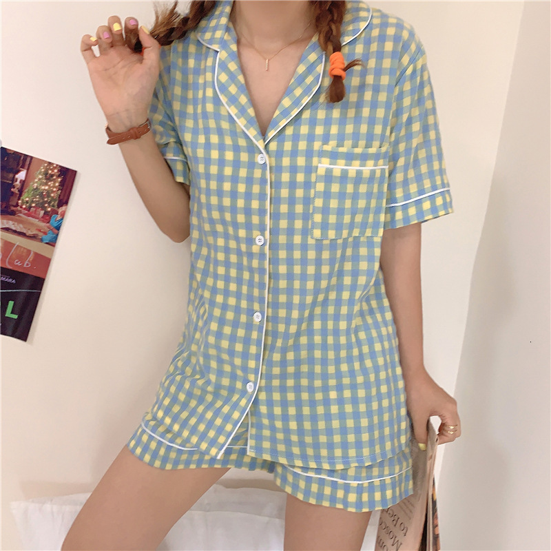 Women's Sleepwear Korean Style Women's Pajamas Set Floral Print Casual Lounge Wear Short Sleeve TopsShorts Ruffles Pyjamas with Pocket Sleep
