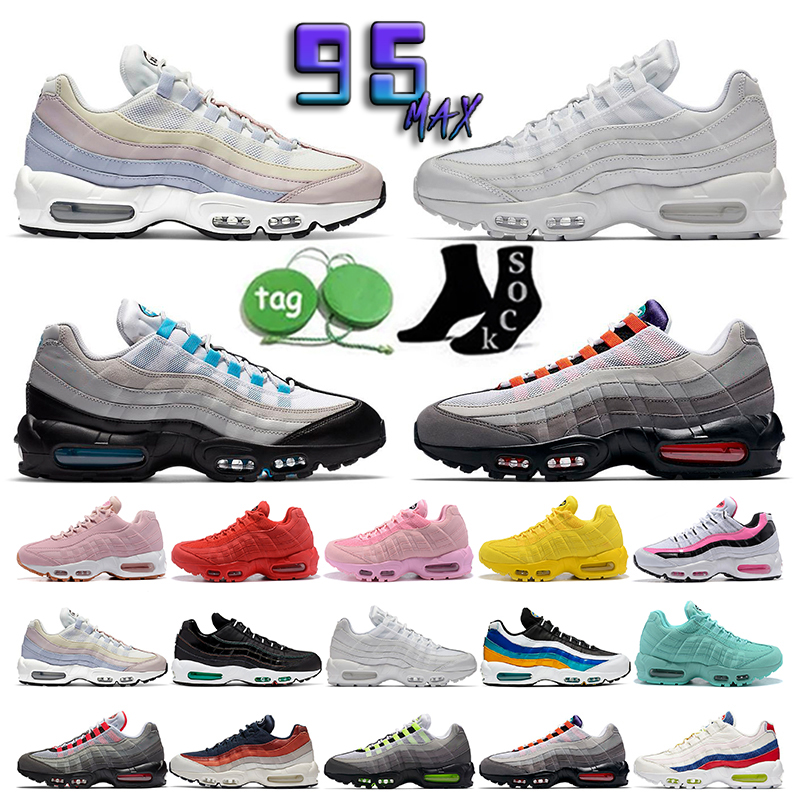 

2022 With Socks Cushion 95 Running Shoes for Men Women Size 12 Triple White Black Midnight Navy Pure Platinum Speed Lacing Matte Olive 95 Trainers Sneakers 36-46, 18
