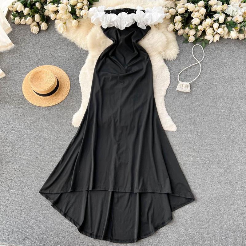 Casual Dresses Sexy One-piece Collar Strapless Ruffle Edge Breast-skimming Waist Package Hip Swing Fishtail Dress, Black
Casual Dresses Sexy One-piece Collar Strapless Ruffle Edge Breast-skimming Waist Package Hip Swing Fishtail Dress, Black