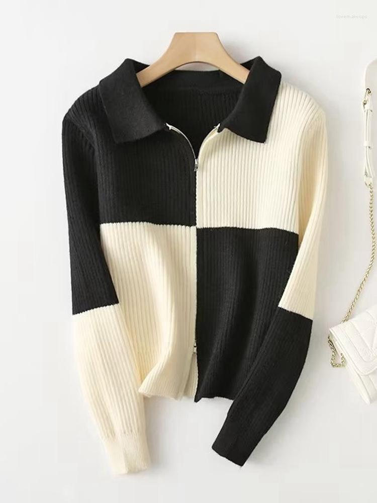Women's Knits 2023 Autumn Winter Chic Women Zipper Knitted Cardigan Sweater Ins Jumper Female Tops, Black