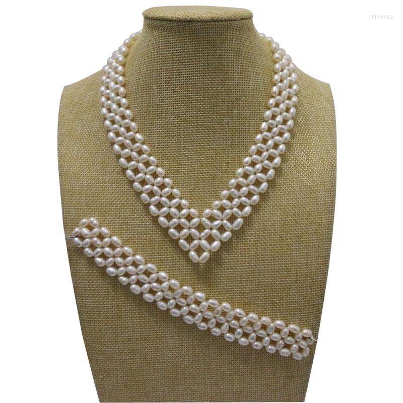 Choker 16 Inches Natural White 5-6mm High Luster Rice Pearls Necklace And 7 Braided Bracelet Jewerly Set
Choker 16 Inches Natural White 5-6mm High Luster Rice Pearls Necklace And 7 Braided Bracelet Jewerly Set