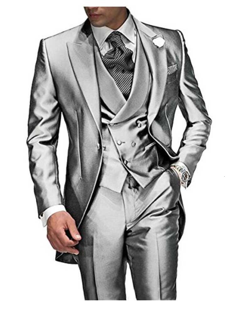 Men's Suits Blazers Charcoal Grey Men's Suit Peaked Lapel 3 Pieces 1 Button Groom Tuxedos Wedding Suit For Men Set Custom MadeJacketPantsVes