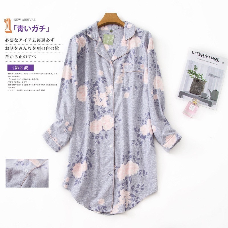 Women's Sleepwear 100% Brushed Cotton Nightshirts Women Nightgowns Sleepwear Winter Plus Size Autumn Sleepshirts Fresh Female Night Dress 230227