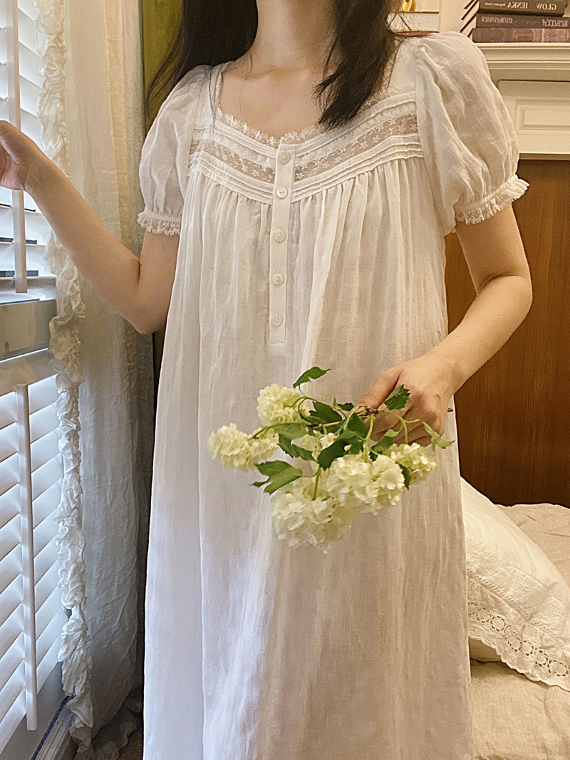 Women's Sleepwear Nightgown Women Summer Autumn Sleepwear Dress White Cotton Womens Night Dress 230227