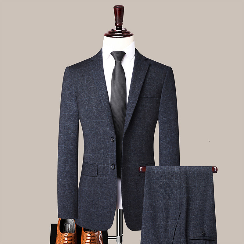 Men's Suits Blazers High Quality Blazer Trousers Men's British Style Elegant Casual Senior Simple Business Wedding Gentlemen's Suit Two