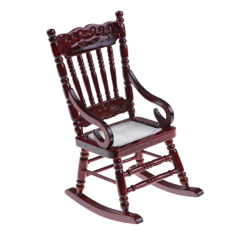 Wholesale Miniature Rocking Chair Wooden Stool Armchair Modle Toys Furniture Pretend Play Doll House Decor Accessories