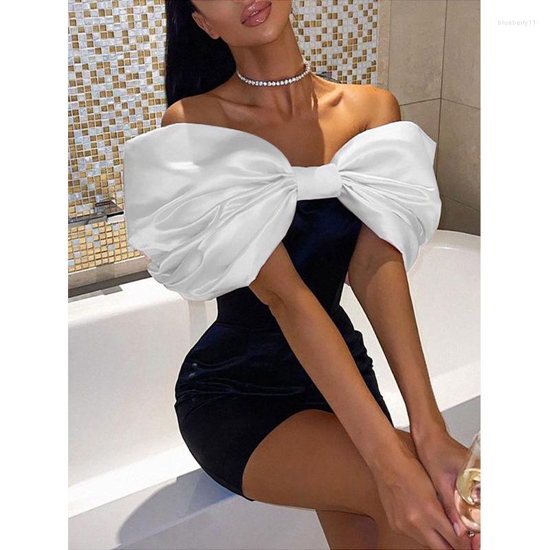 Women's Pink Bow Neck Short Sleeve High Waist Mini Casual Party Evening Dress Polyester Summer Spring Sexy Fashion