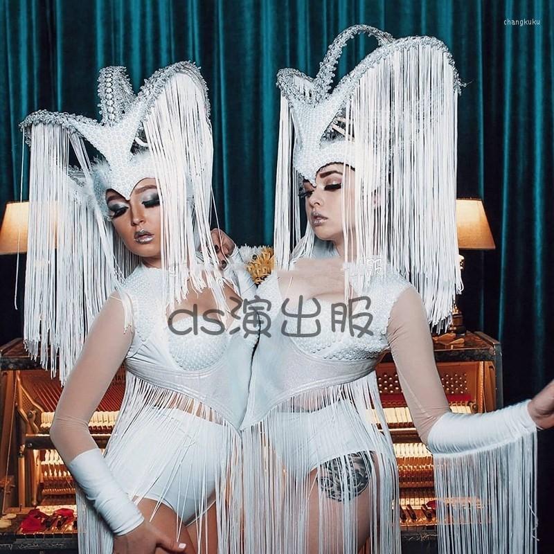 Stage Wear Nightclub Female Singer Sexy White Fringe Suit Headwear Tassel Costumes Women Jazz Pole Dancing Bikini Clothing DWY5415, White suit
Stage Wear Nightclub Female Singer Sexy White Fringe Suit Headwear Tassel Costumes Women Jazz Pole Dancing Bikini Clothing DWY5415, White suit