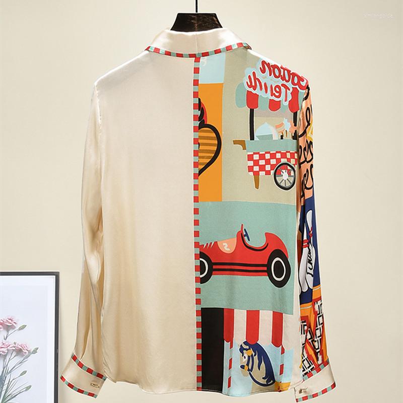 Women's Blouses Elegant Print Silk Blouse Women Korean Long Sleeve Shirt Modis Tops 2023 Arrival