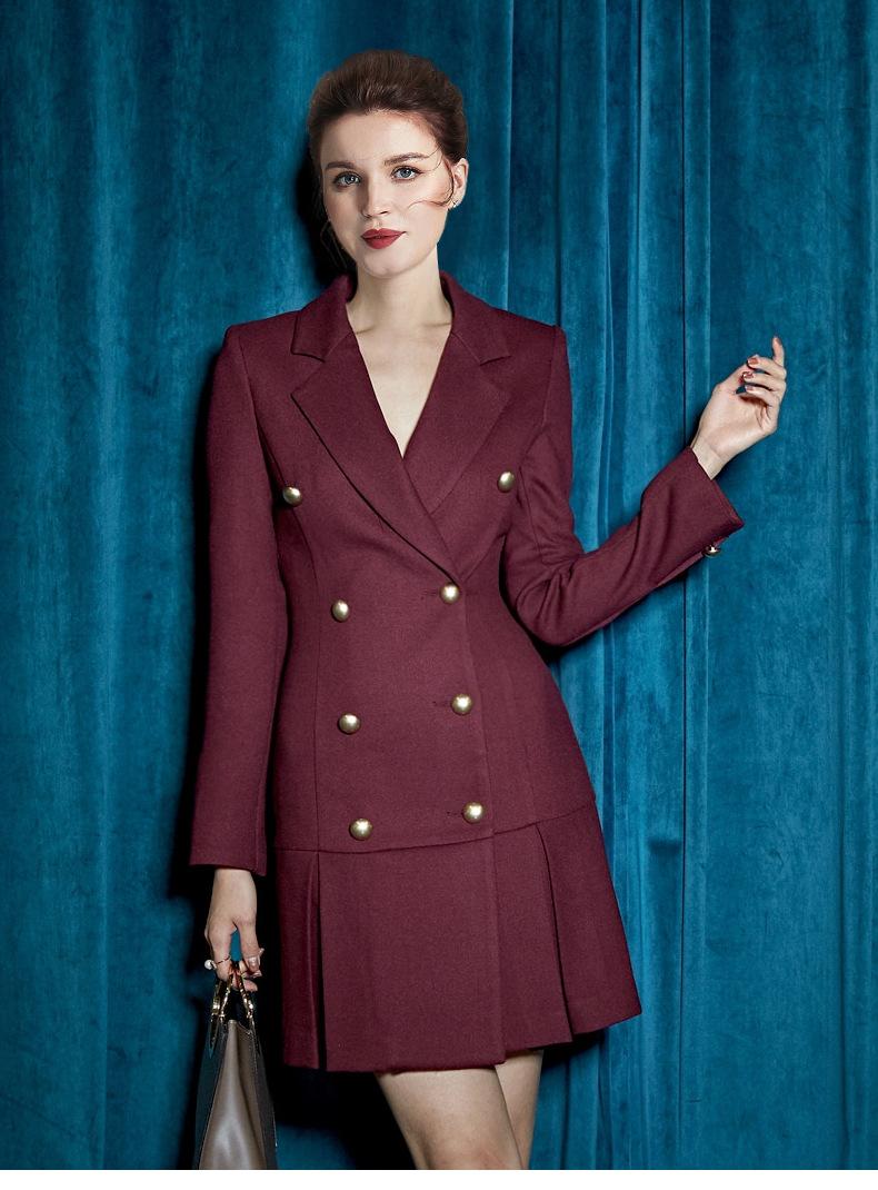 Two Piece Dress Korean Design Temperament Pleated Skirt Suit Spring And Autumn Double-Breasted Slim Fashion CoatTwo