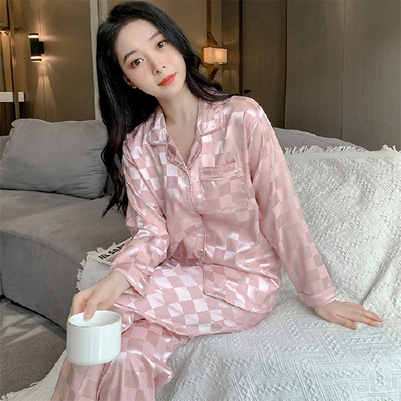 Women's Sleepwear Spring and Autumn Fashion Ice Silk Home Clothes Long Sleeve Trousers Pajamas Two-piece Suit Pyjamaswomen Sleepwear Set 230227