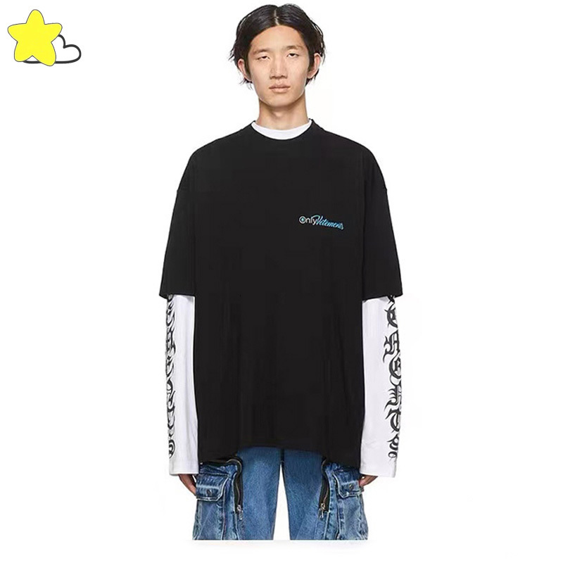 Men's TShirts 2023 Style Blue Cursive Letter Vetements T Shirt Men Women Heavy Fabric Cotton VTM Top Back Embroidered Tee 230225