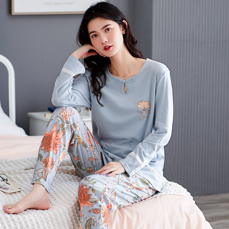 Women's Sleepwear Autumn winter women pyjamas home clothes big yards sleepwear set long sleeve pajamas for women pijama sets 100% cotton pijamas 