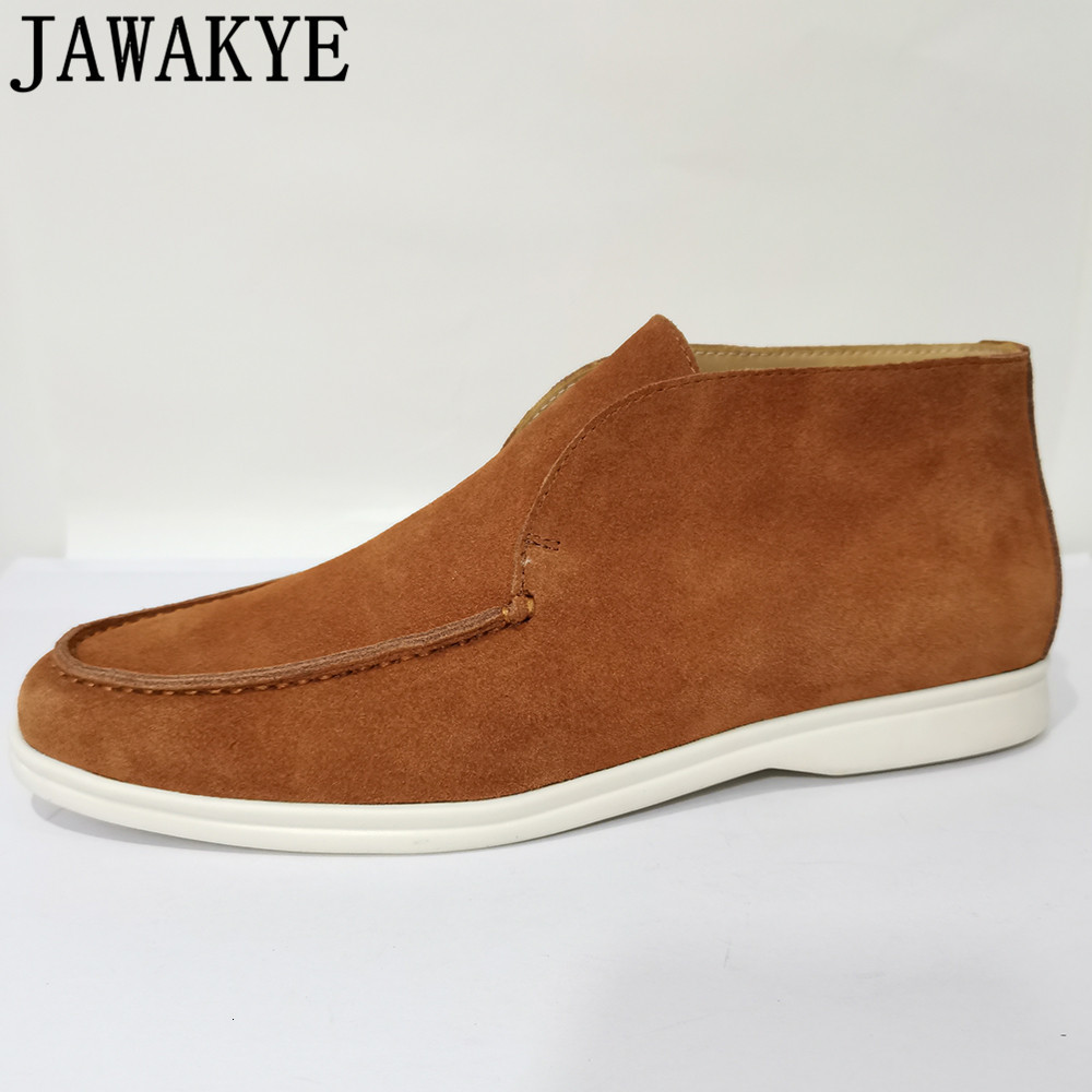 Dress Shoes Autumn High Top Lazy Loafers Suede Leather Casual Flat Shoes Women Round Toe Female Driving Shoes Couples Shoes Men 230227
