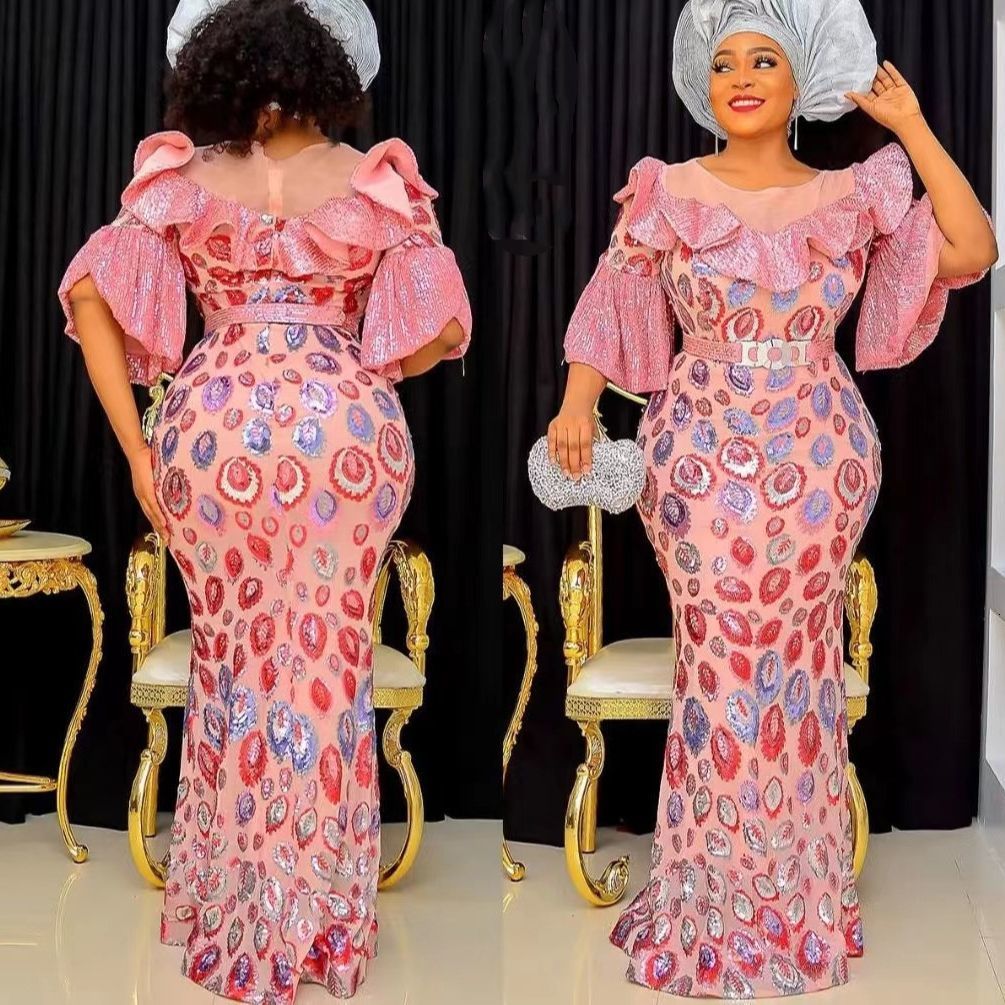 Ethnic Clothing Plus Size African Party Long Dresses for Women Dashiki Ankara Sequin Evening Gowns Turkey Outfits Robe Africa 230227