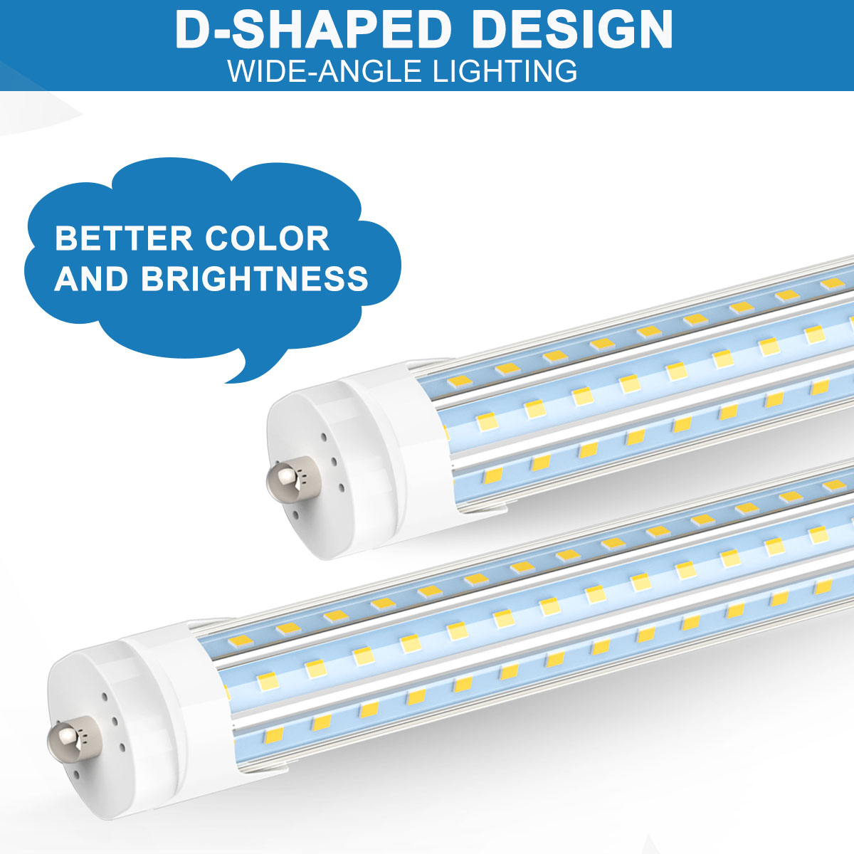 8ft led tube lights, Single Pin FA8 T8 96 inch D shape 120W bulbs LED shop Light, clear cover, cold white, t10 t12 bubes fluorescent replacement, no b