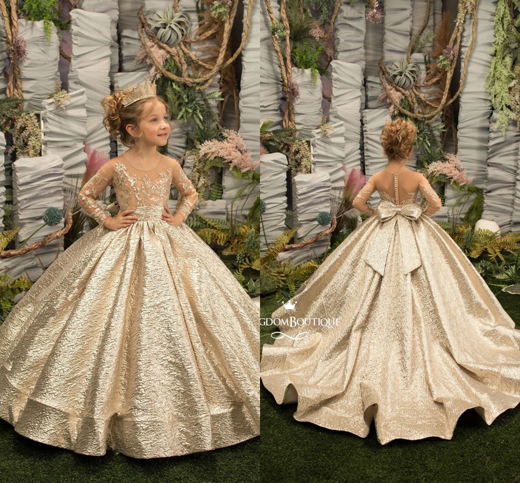 Stunning Gold Sequined Flower Girl Dresses Vintage Long Sleeve Appliques Sheer Neck Bow Sash Back Formal Party Birthday Pageant Gowns For Teens BC15260, Custom made from color chart
Stunning Gold Sequined Flower Girl Dresses Vintage Long Sleeve Appliques Sheer Neck Bow Sash Back Formal Party Birthday Pageant Gowns For Teens BC15260, Custom made from color chart