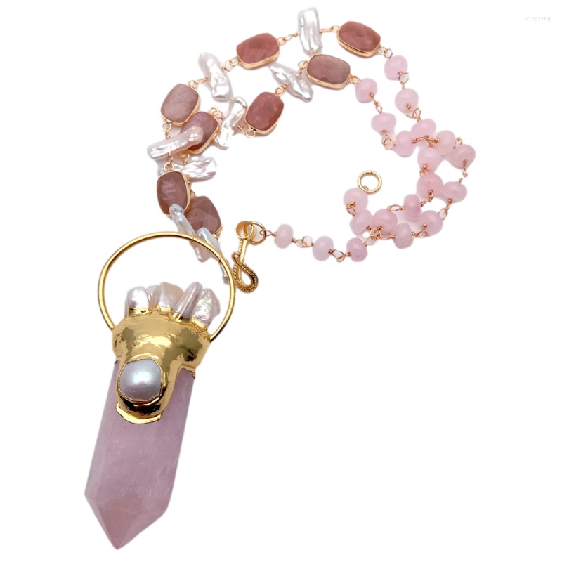 Chains Natural Rose Quartz Point Pendant White Biwa Pearl Sunstone Necklace Fashion Women Gifts
Chains Natural Rose Quartz Point Pendant White Biwa Pearl Sunstone Necklace Fashion Women Gifts