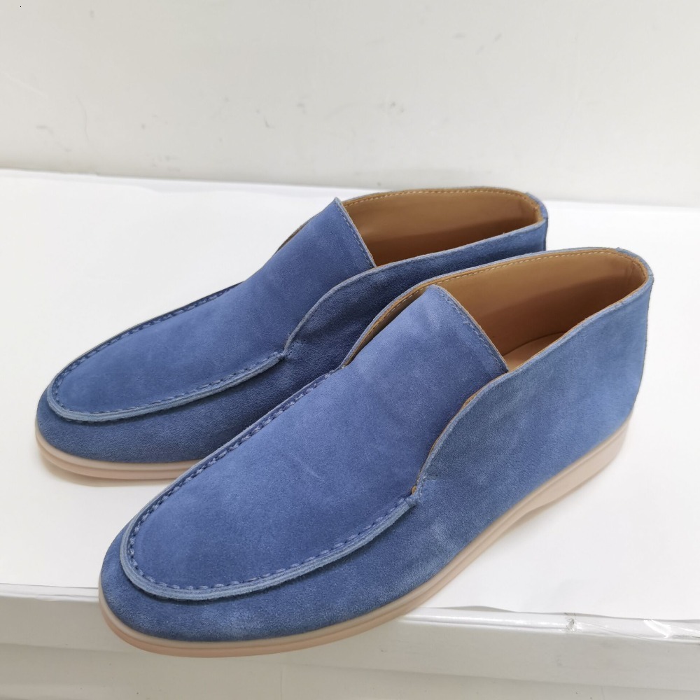 Dress Shoes Autumn High Top Lazy Loafers Suede Leather Casual Flat Shoes Women Round Toe Female Driving Shoes Couples Shoes Men 230227