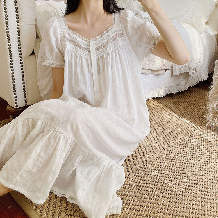 Women's Sleepwear Nightgown Women Summer Autumn Sleepwear Dress White Cotton Womens Night Dress 230227