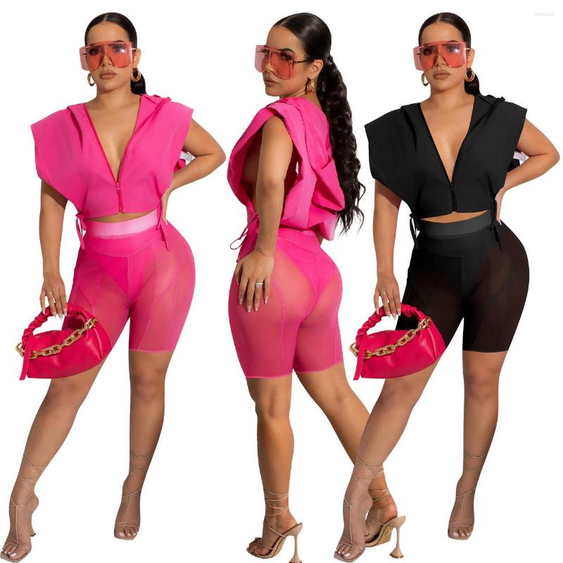 Women' Tracksuits Sexy Two Pieces Set Summer Clothes For Women Sheer Mesh Leggings Shorts And Loose Hooded Zip Crop Top Matching Suit Club, Black
Women' Tracksuits Sexy Two Pieces Set Summer Clothes For Women Sheer Mesh Leggings Shorts And Loose Hooded Zip Crop Top Matching Suit Club, Black