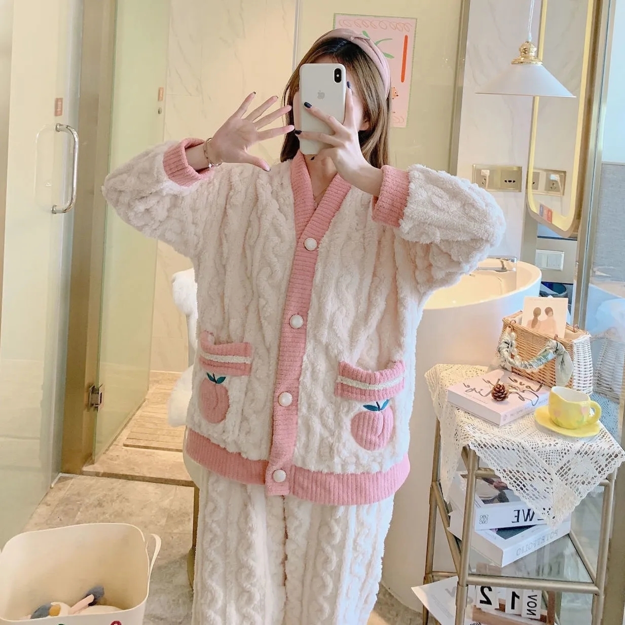 Women's Sleepwear Winter Women Pajamas Set Turn-down Collar Sleepwear Warm Flannel Pajama Casual Mom Sleepwear Pyjamas Homewear Cloth 230227