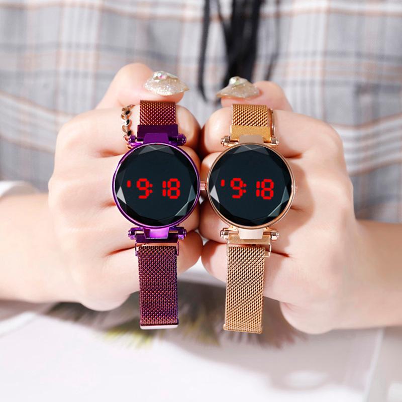 Wristwatches Luxury Digital Magnet Watches For Women Rose Gold LED Quartz Watch Bracelet Necklace Set Gift Female Clock Relogio Feminino, Red
Wristwatches Luxury Digital Magnet Watches For Women Rose Gold LED Quartz Watch Bracelet Necklace Set Gift Female Clock Relogio Feminino, Red