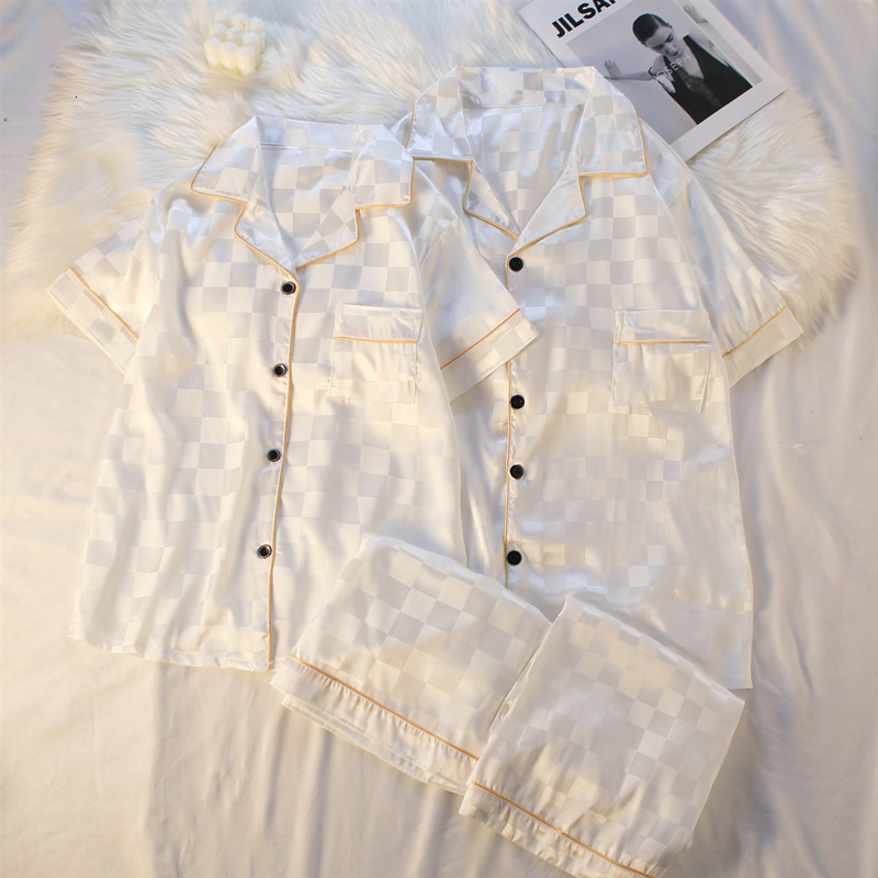 Women's Sleepwear Summer Women's Pajamas Set Fashion Letter Pattern Short Sleeve Couple Sleepwear for Men Silk Like Leisure Home Clothes Nig