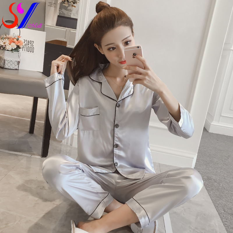 Women's Sleepwear Womens Silk Satin Pajamas Pyjamas Set Sleepwear Pijama Pajamas Suit Female Sleep Two Piece Set Women's Loungewear Plus Siz
