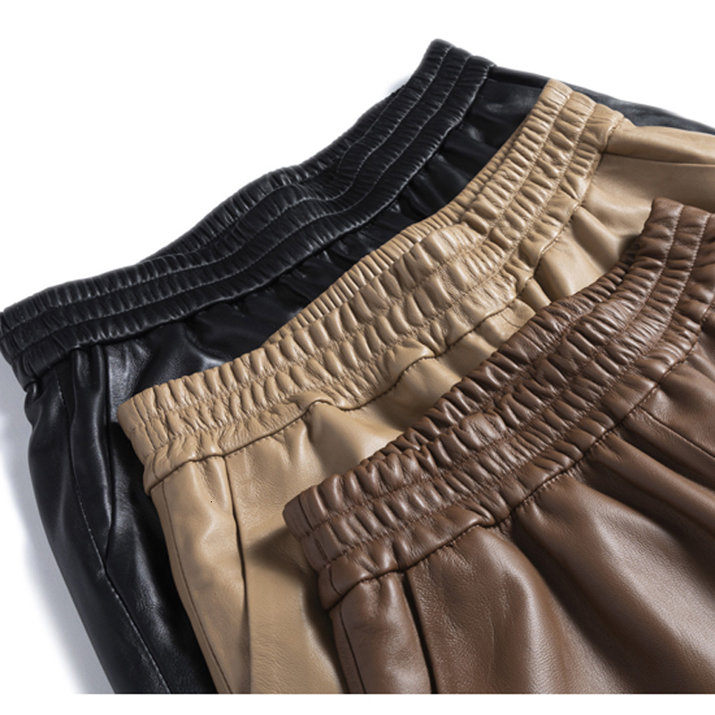 Women's Shorts Capable Fashionable Stylish 100% Leather Five-Point Pants For Women Femme Elastic Waist Wide Leg Bermuda Shorts With Pocket 230227