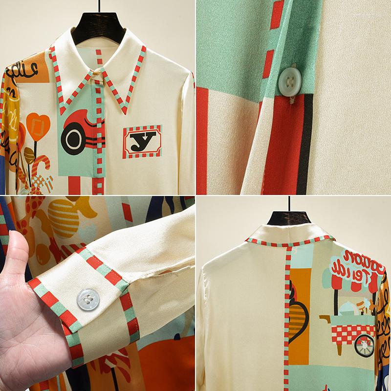 Women's Blouses Elegant Print Silk Blouse Women Korean Long Sleeve Shirt Modis Tops 2023 Arrival