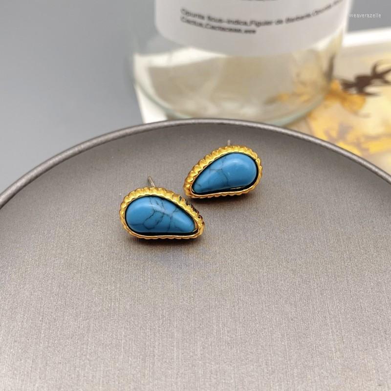 Stud Earrings European And American Retro Water Drop Blue Turquoise Simple For Women Luxury Plating 18k Gold Jewelry
Stud Earrings European And American Retro Water Drop Blue Turquoise Simple For Women Luxury Plating 18k Gold Jewelry