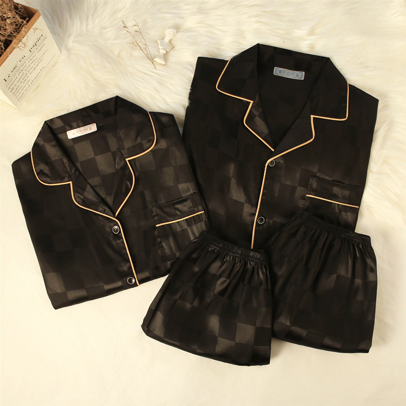 Women's Sleepwear Summer Women's Pajamas Set Fashion Letter Pattern Short Sleeve Couple Sleepwear for Men Silk Like Leisure Home Clothes Nig