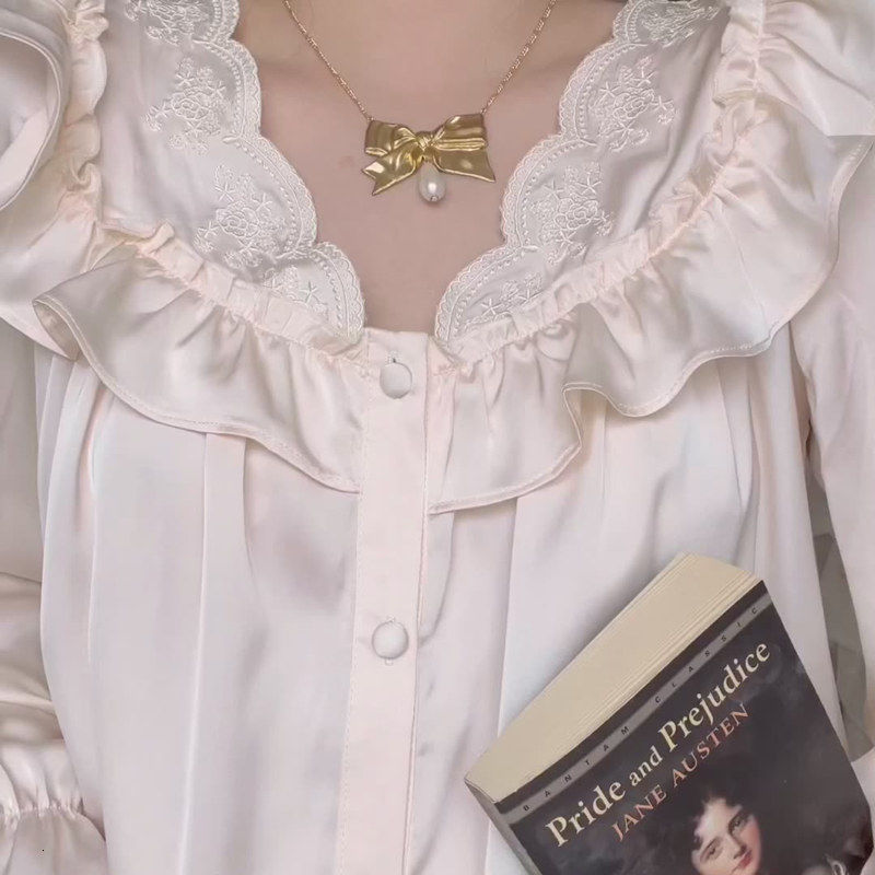 Women's Sleepwear French Women's Dressing Gown Night Dress Negligee court style Silk Robes Nightwear Satin Sleepwear Summer Nightdress Large