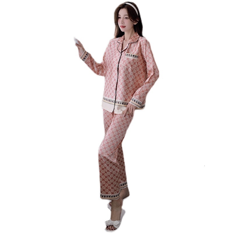 Women's Sleepwear Ice Silk Pajamas Women's Spring and Autumn Long-sleeved Two-piece Thin Silk Home Service Silk Sexy Large Size Women's