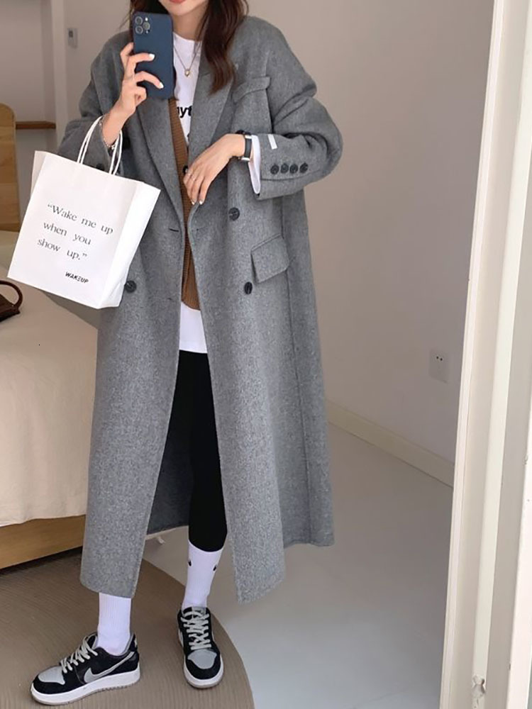Women's Wool Blends Plaid Woolen Coat Midlength Korean Oversized Autumn Winter Preppy Student Loose Overtheknee Jackets 230227, Black
Women's Wool Blends Plaid Woolen Coat Midlength Korean Oversized Autumn Winter Preppy Student Loose Overtheknee Jackets 230227, Black