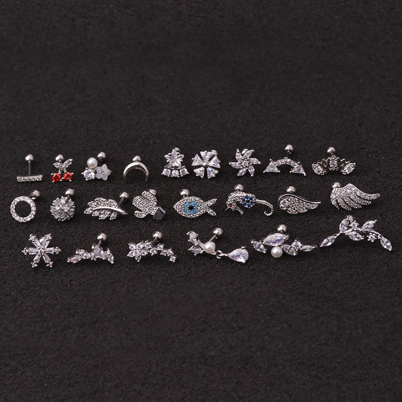1Pc Rose gold Stainless Steel Helix Fashion Animal Plant Cz Ear Lobe Tragus Daith Cartilage Screw Back Earring Stud