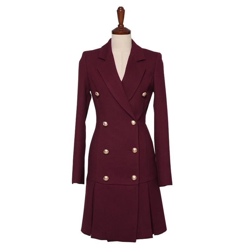 Two Piece Dress Korean Design Temperament Pleated Skirt Suit Spring And Autumn Double-Breasted Slim Fashion CoatTwo