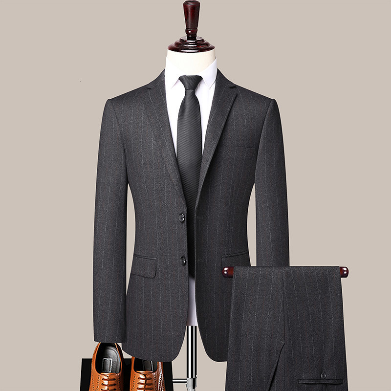 Men's Suits Blazers High Quality Blazer Trousers Men's British Style Elegant Casual Senior Simple Business Wedding Gentlemen's Suit Two