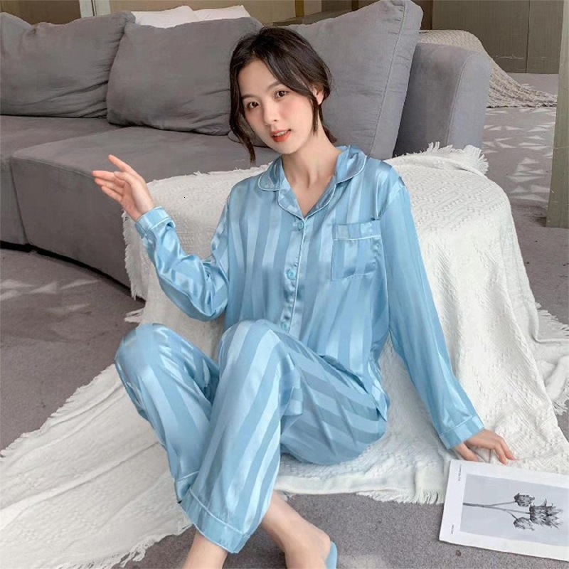 Women's Sleepwear Spring and Autumn Fashion Ice Silk Home Clothes Long Sleeve Trousers Pajamas Two-piece Suit Pyjamaswomen Sleepwear Set 230227