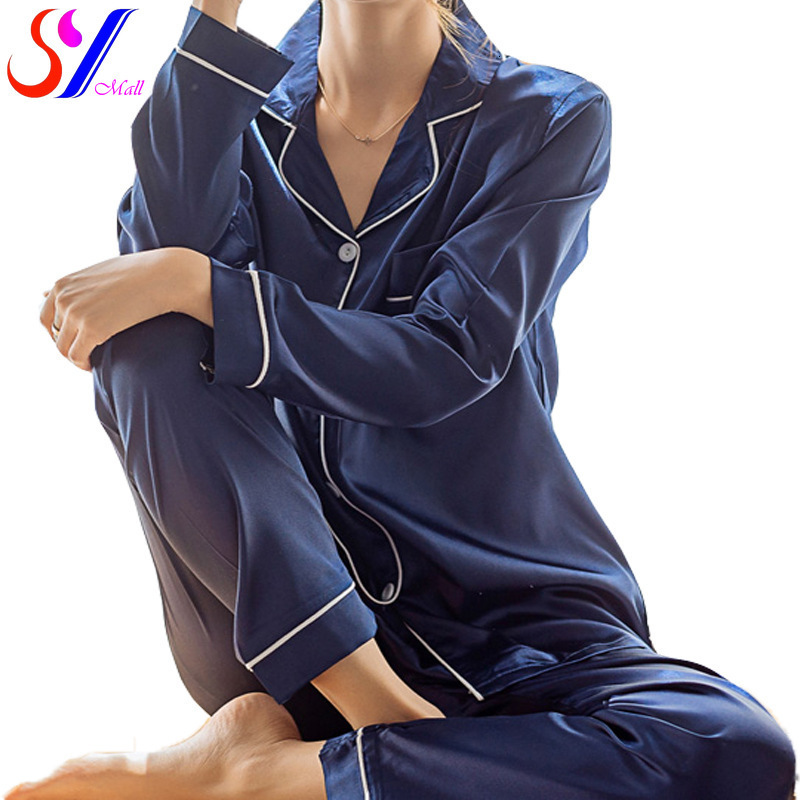 Women's Sleepwear Womens Silk Satin Pajamas Pyjamas Set Sleepwear Pijama Pajamas Suit Female Sleep Two Piece Set Women's Loungewear Plus Siz