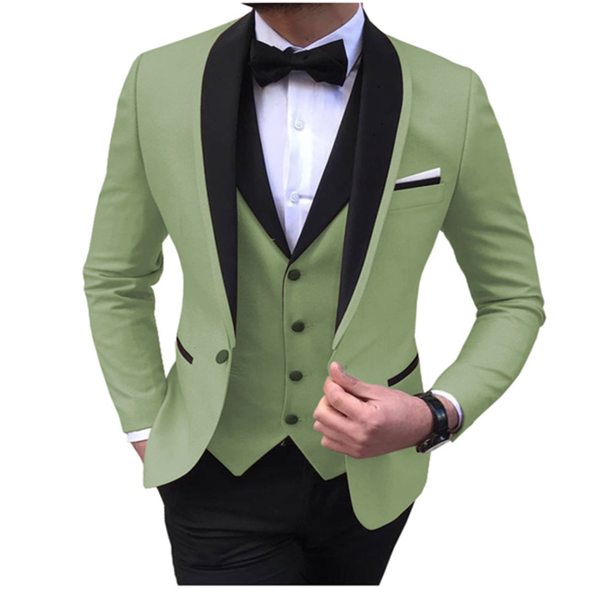 Men's Suits Blazers Blue Slit Mens Suits 3 Piece Black Shawl Lapel Casual Tuxedos for Wedding Groomsmen Suits Men BlazerVestPant 230227