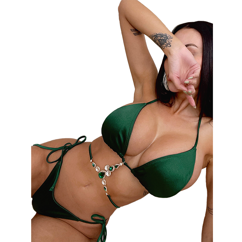 New bikinis designer cross hanging diamond ornaments inlaid with diamonds luxury bikini swimsuit bandage split bathing suit swimwear, Green
New bikinis designer cross hanging diamond ornaments inlaid with diamonds luxury bikini swimsuit bandage split bathing suit swimwear, Green
