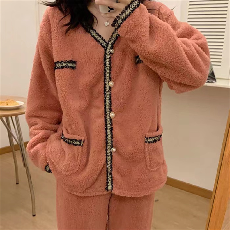 Women's Sleepwear Pajamas Set Women Winter Coral Velvet Pyjamas Sets Sweet Cute Flannel Long Sleeve Female Homewear Nightwear 230227