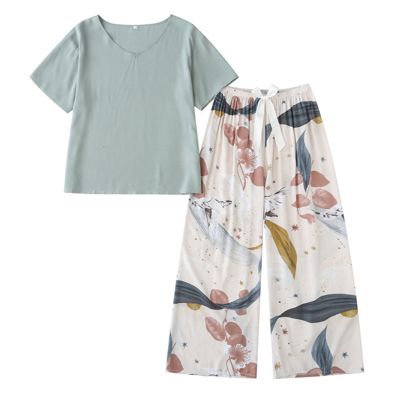 Women's Sleepwear Breathable 2PCS Pajama Short Sleeve Printed Pijama Mujer Femme Loose Nightwear Suit Female Casual Homewear Pajama Set For Women