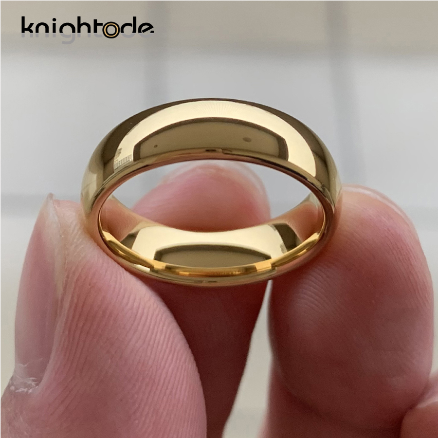 Band Rings Classic Gold Color Wedding Ring Tungsten Carbide Rings Women Men Engagement Ring Gift Jewelry Dome Polished Band Engraving Name 230225