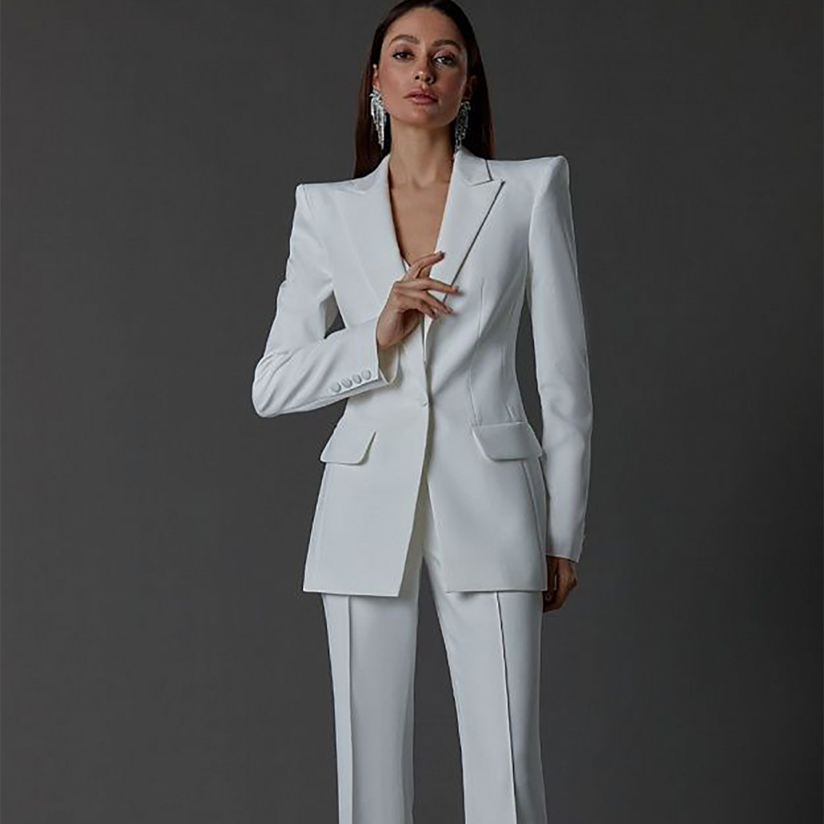 2026 Elegant Mother Of The Bride Suits Slim Fit White Wedding Party Gowns Prom Party Blazer Women Formal Pants Jacket Outfit One Button Modern Groom M