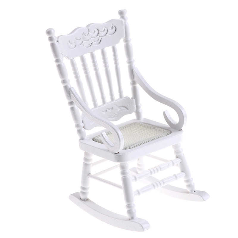 Wholesale Miniature Rocking Chair Wooden Stool Armchair Modle Toys Furniture Pretend Play Doll House Decor Accessories