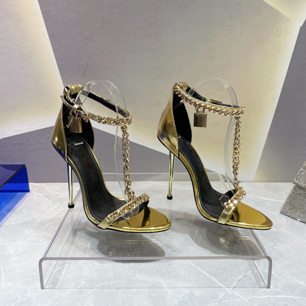 Women's stiletto sandals with metal chain lock head decoration Evening shoes women high heeled Luxury Designers factory footwear, Yellow
Women's stiletto sandals with metal chain lock head decoration Evening shoes women high heeled Luxury Designers factory footwear, Yellow